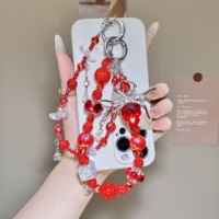 Cadena de lujo hecha a mano para teléfono móvil con doble diamante rojo, hermoso colgante para mochila con caja de regalo, elegantes regalos para mujeres.