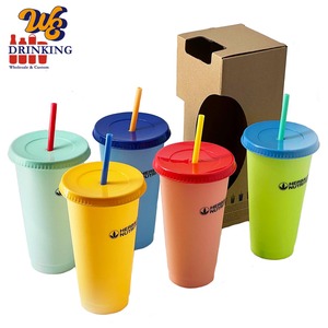 24OZ 680Ml Thay Đổi Màu Sắc Cốc Cà Phê Nước Lạnh Có Thể Tái Sử Dụng Cốc Nhựa Xe Du Lịch Có Nắp Đậy Và Ống Hút - Product Image 1