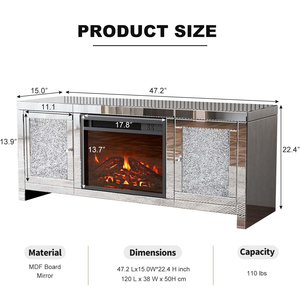 Nội thất gia đình, bàn trung tâm giải trí phòng khách, bàn điều khiển đa phương tiện, trang trí kim cương, lò sưởi điện, giá đỡ tivi - Product Image 2