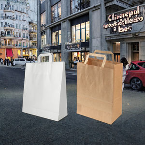 Custom Logo Recyclable Kraft Grocery Paper <b>Bags</b> Strong Handle Brown <b>White</b> Gift Shopping Embossed Surface for Food & Craft Use - Product Image 2
