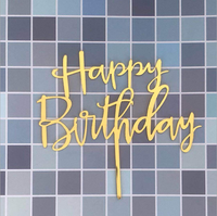 Neues Design Schlichter Schriftzug „Happy Birthday“ Acryl-Kuchenaufsatz in Gold, Roségold, Silber, Schwarz, Blau, Pink – Tortendekoration