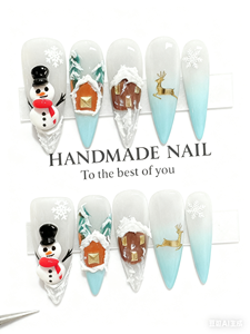 Ongles press-on de Noël 3D stéréo, rennes, sapin de Noël, forme amande, pointes d'ongles faites à la main de haute qualité - Product Image 4