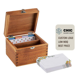 Boîte à recettes en bois d'acacia avec logo personnalisé 4x6 avec rainure pour support de téléphone, boîte de rangement de <span class=keywords><strong>cuisine</strong></span> en bois vintage avec séparateurs de cartes - Product Image 1