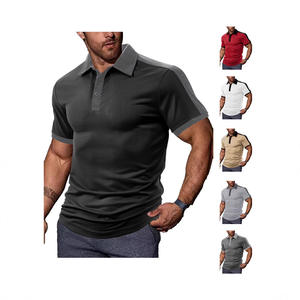 Polo décontracté pour homme européen, color-block blanc et noir, manches courtes, col en polyester, coupe sportive, vêtement de loisirs DF-104 - Product Image 3