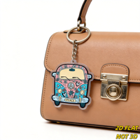 Gantungan Kunci Akrilik Hippie Van PEACE Desain Retro Flower Power dengan Tanda Perdamaian & Hati untuk Kunci, Tas, Ransel