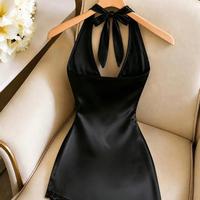 Robe asymétrique en mousseline de soie à col choker, taille cintrée, fronces et dentelle, moulante, mini, sexy, pour soirée ou Saint-Valentin