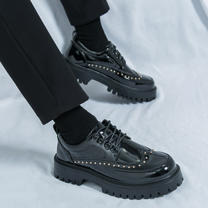 Scarpe da <span class=keywords><strong>Uomo</strong></span> in Pelle PU, Stile Brogue Casual Formale, Punta Rotonda, Suola Spessa, Tacchi Alti, Scarpe Eleganti da <span class=keywords><strong>Uomo</strong></span> con Plateau - Product Image 6