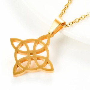 Collar con Colgante de Nudo Trineo Celta Irlandés de Acero Inoxidable, Nudo de Bruja, Ankh, Cruz Plateada, Dorada y Negra, Joyería Amuleto - Product Image 5