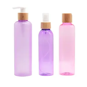RUIPACK空粉色pet瓶，带竹乳液泵，用于洗发水100毫升150毫升200毫升300毫升