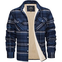 Blouson bomber en flanelle doublé en sherpa avec logo personnalisé |   Chemise-veste à carreaux pour homme |   Vêtements de travail décontractés et streetwear épaissis pour l'hiver