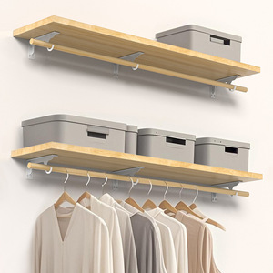Clothing Organizer Wall Shelf With Clothes Rod Removable Minimalist Design For Wardrobe Storage - Product Image 1