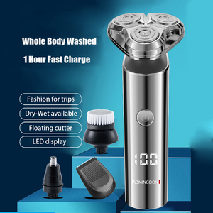 เครื่องโกนหนวดไฟฟ้าแบบโรตารี่สำหรับผู้ชาย รุ่นใหม่ ใบมีดสามใบ จอ LCD ชาร์จไฟได้ กันน้ำ IPX7 ใช้ในบ้านและโรงแรม - Product Image 1