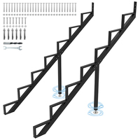 JH-Mech Lot de 2 marches d'escalier à 7 niveaux avec pieds réglables, en acier robuste noir, pour escaliers extérieurs sur plateforme haute