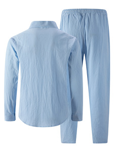 Nuovo <span class=keywords><strong>Completo</strong></span> <span class=keywords><strong>Uomo</strong></span> 2 Pezzi in Misto <span class=keywords><strong>Lino</strong></span> 2026 - Camicia a Maniche Lunghe e Pantaloni con Coulisse, Abbigliamento Estivo per Vacanze - Product Image 6