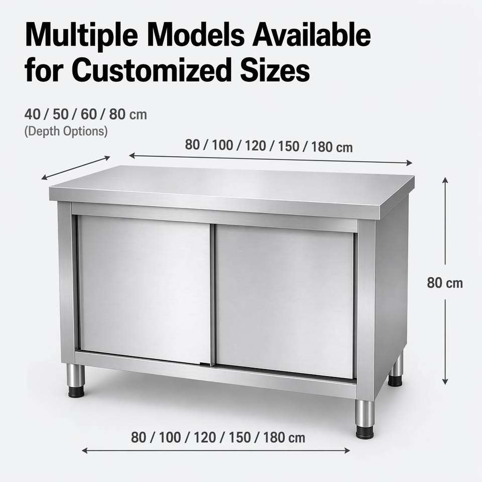 Stainless Steel Commercial Kitchen Workbench Table Sliding Door Storage ...
