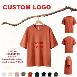 250GSM Custom Logo Mens 100% Cotton T-<b>Shirt</b> Retro Washed Loose Fit Unisex Women Casual Tee Brick <b>Red</b> - Product Image 2