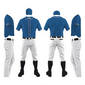 Uniformes de Béisbol Sublimados Personalizados, Jersey Azul con Botones, Pantalones Blancos, Ropa Deportiva para Hombre, Fabricante de Ropa Atlética - Product Image 1