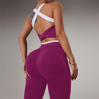 Ensemble de yoga pour femmes, couleur unie, taille haute, effet push-up, coupe ajustée, séchage rapide pour le fitness et l'exercice