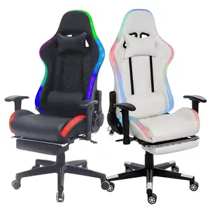 Sillas de Gamer à LED RVB avec repose-pieds Chaise de course ergonomique noire Chaise d'ordinateur PC Chaise de Gamer de Gaming noire avec appui-tête