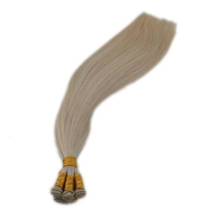 Extensions de cheveux humains tissées à la main, blond blanc # 60 mèches lisses et soyeuses de 14 pouces, 100g, qualité supérieure, toutes couleurs compatibles - Product Image 6