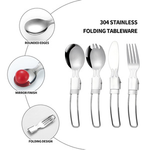 Folding Design Cutlery Sets Stainless Steel Foldable Knife <b>Fork</b> Spoon for Travelling - Product Image 3