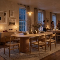 Table à manger extensible moderne en chêne rainuré vertical, importée, en bois massif, ovale, 6 à 14 places, pour cuisine familiale