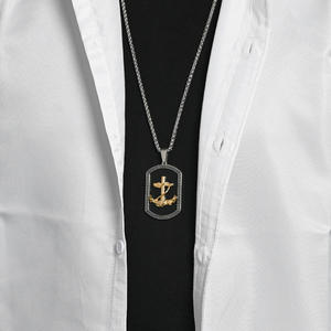Stainless Steel Anchor Pendant <b>Necklace</b> For Men Black And Gold Dog Tag Chain Jewelry Fashion <b>Statement</b> Piece - Product Image 3