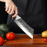Couteau de boucher de cuisine en acier à haute teneur en carbone, forgé à la main, couteau à viande martelé, couteau de cuisine avec manche en bois pour outil de cuisson