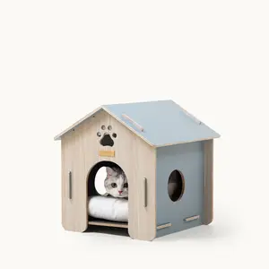 Wooden Animal Kennel Pet Bed Cat House Decoration Modern Design Movable Solid Wood Indoor Pet Dog Cat House Foldable Pet House