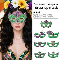 Masque pour les yeux en PVC à paillettes, trois couleurs or, violet, vert, avec motif floral, pour les fêtes de carnaval et de Mardi Gras