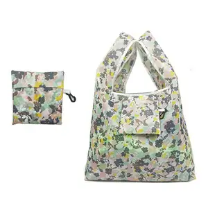 Foldable full printed customized eco-frindly tote handle grocery polyester 420D shopping bag