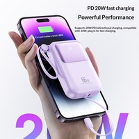 Nouvelle mini batterie externe ultra-rapide 66W en plastique 20 000mAh avec câble intégré PD 20W Charge rapide bidirectionnelle Chargeur portable