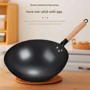 Woks y Sartenes de Hierro Fundido Ligeros <span class=keywords><strong>con</strong></span> Mango de Madera para <span class=keywords><strong>Cocinar</strong></span> <span class=keywords><strong>en</strong></span> Cocina de Gas e <span class=keywords><strong>Inducción</strong></span> - Product Image 2