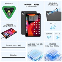Tablet de 11 Pulgadas con Doble SIM, Android 14, Procesador MTK6769 Octacore, 12G+256GB, 1920X1200FHD, 7000MAH, 2 en 1, Teclado, Laptop, Tablet para Juegos