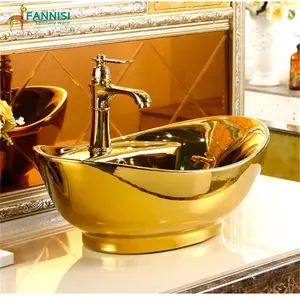 อ่างล้างมือเซรามิกสีทองสำหรับห้องน้ำในโรงแรม,อ่างล้างมือสีทองหรูหราอ่างล้างมือสำหรับห้องน้ำ