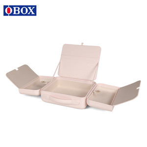 Estuche de maquillaje Obox rosa, de gran capacidad, portátil, con espejo y asa suave para mujeres, para uso doméstico. - Product Image 1