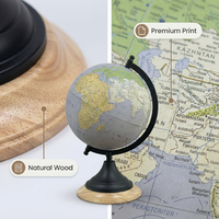 Globe terrestre gris-violet en métal noir mat avec méridiens lumineux, hauteur 34,5 cm, pour bureau, éducation et décoration
