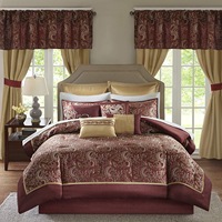 Haute qualité 24 pièces Polyester literie Jacquard taies d'oreiller bleu Patchwork couvre-lit ensemble avec rideaux