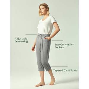 Pantalones de pijama capri de viscosa de bambú personalizados OEM ODM para mujer, pantalones cómodos tipo jogger para estar en casa con bolsillos, pantalones de dormir de modal para mujer en conjuntos. - Product Image 2