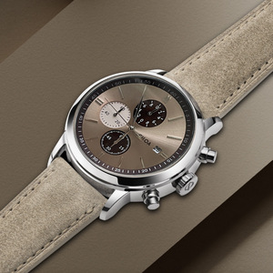 Montre à quartz pour homme CiLOA, cadran rond de 40 mm, bracelet en cuir kaki avec fonction chronographe - Product Image 2