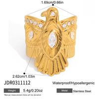 Gaovo Edelstahl 18K Vergoldeter Adlerfeder Breitband-Ring Damen Vintage Gothic Statement Modeschmuck Accessoire Geschenk