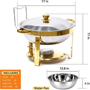 Juego de 4 Recipientes para Buffet de 6QT, Redondos, de Acero Inoxidable, Calentador de Buffet Completo, Incluye Tapa, Recipientes para Agua, Soportes Plegables y Clips - Product Image 2