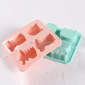 Moldes de gelo de silicone em forma de gato, moldes de dinossauro com tampa de vedação, 4 bandejas reutilizáveis, moldes de cubo de gelo seguro