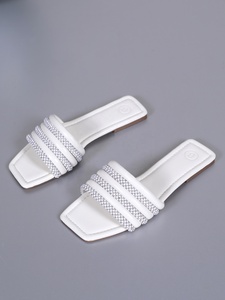 <span class=keywords><strong>Sandali</strong></span> piatti <span class=keywords><strong>da</strong></span> <span class=keywords><strong>donna</strong></span> con punta quadrata, antiscivolo, leggeri, resistenti, con strass, in PU bianco, per autunno, estate, spiaggia - Product Image 4