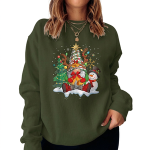 Sweat-shirt surdimensionné à imprimé gnome de Noël et bonhomme de neige, col rond, tricoté, décontracté, pour l'hiver, vert, unisexe - Product Image 1