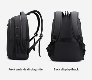Sac à dos double pour ordinateur portable avec logo personnalisé, grande capacité, décontracté, professionnel, 17 pouces, unisexe, imperméable avec port USB - Product Image 4