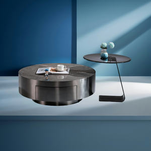 Juego de mesa de centro doble moderna Lu, vidrio templado de piedra sinterizada gris con acero inoxidable para sala de estar, muebles para el hogar - Product Image 2