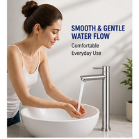 Robinet de lavabo en acier inoxydable brossé S304 de qualité supérieure - Robinet monocommande à col haut pour lavabo sur plan en salle de bain