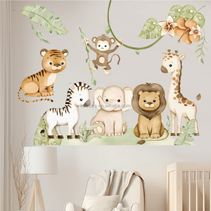 Pegatinas de pared de León de dibujos animados de plantas verdes tropicales <span class=keywords><strong>para</strong></span> habitación de niños, decoración de jardín de infantes, papel tapiz, pegatinas autoadhesivas - Product Image 3
