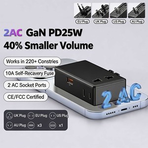 25W GaN Universal Travel Adapter International Power <b>Plug</b> Converter with 3 <b>USB</b>-<b>C</b> & 2 AC Ports for EU/UK/US/AU - Product Image 4